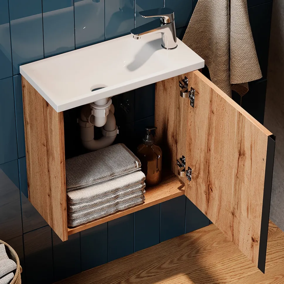 Waschbeckenunterschrank Kleo Goldkraft Eiche 2 Teile Vicco