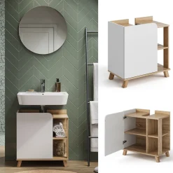 Waschbeckenunterschrank Karen Sonoma/Weiß 60 x 65 cm mit Tür und offenen Fächern Vicco