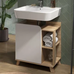 Waschbeckenunterschrank Karen Sonoma/Weiß 60 x 65 cm mit Tür und offenen Fächern Vicco