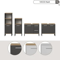 Waschbeckenunterschrank Karli Weiß/Goldkraft Eiche 70.2 x 57 cm mit 2 Schubladen und 1 Tür Vicco