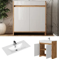 Waschbeckenunterschrank Lemgo Goldkraft Eiche 2 Teile Vicco