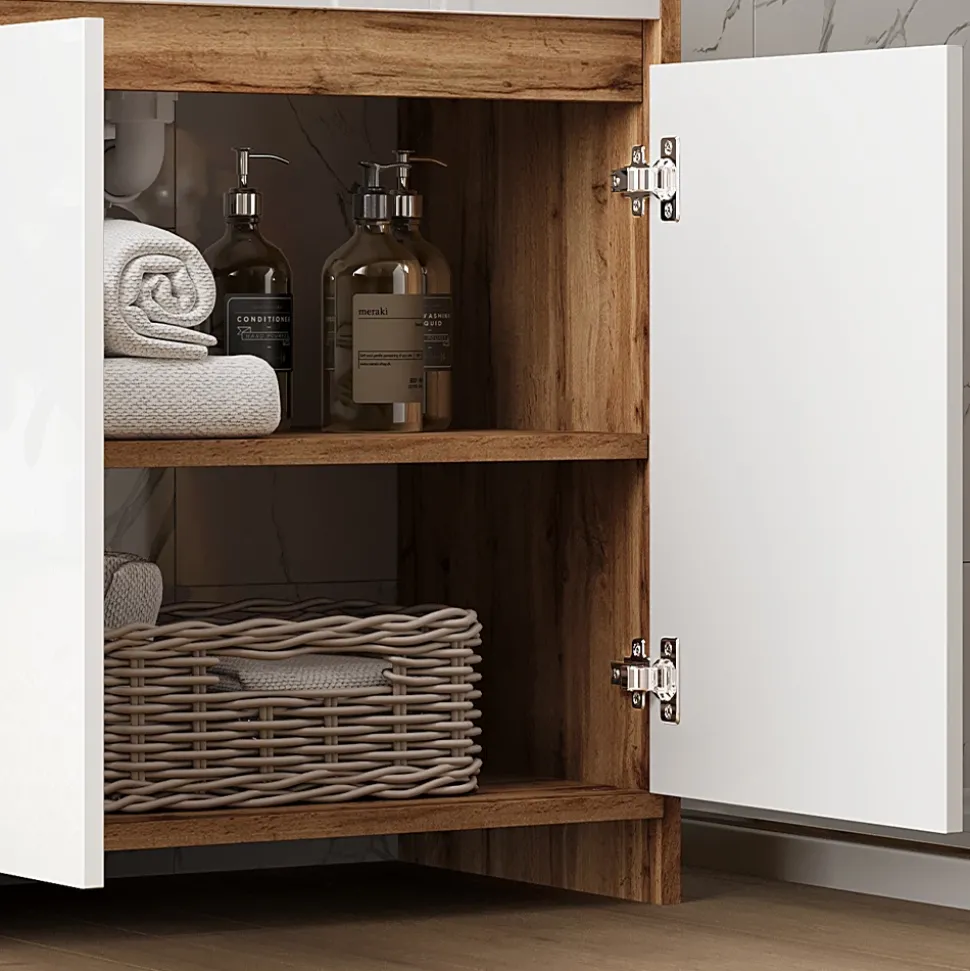 Waschbeckenunterschrank Lemgo Goldkraft Eiche 2 Teile Vicco