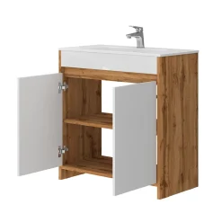 Waschbeckenunterschrank Lemgo Goldkraft Eiche 2 Teile Vicco