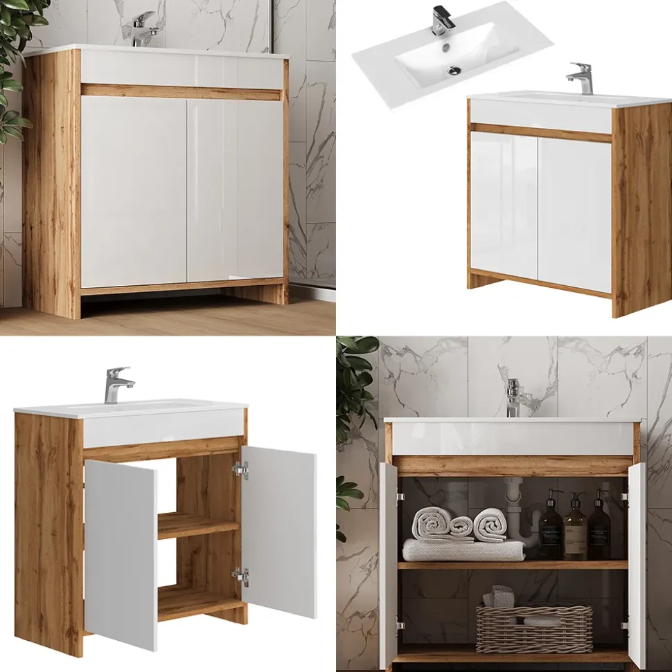 Waschbeckenunterschrank Lemgo Goldkraft Eiche 2 Teile Vicco