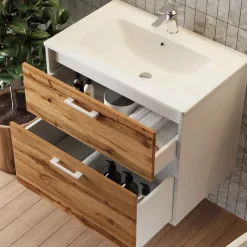 Waschbeckenunterschrank Lanco Weiß/Goldkraft Eiche 61 x 61.5 cm mit Waschbecken Vicco