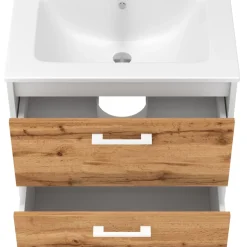 Waschbeckenunterschrank Lanco Weiß/Goldkraft Eiche 61 x 61.5 cm mit Waschbecken Vicco