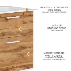 Waschbeckenunterschrank Lanco Weiß/Goldkraft Eiche 61 x 61.5 cm mit Waschbecken Vicco