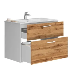 Waschbeckenunterschrank Lanco Weiß/Goldkraft Eiche 80 x 61.5 cm mit Waschbecken Vicco