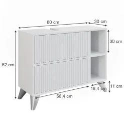 Waschbeckenunterschrank Leano Weiß 80 x 62 cm mit 2 Schubladen Vicco
