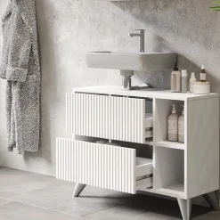 Waschbeckenunterschrank Leano Weiß 80 x 62 cm mit 2 Schubladen Vicco