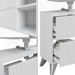 Waschbeckenunterschrank Leano Weiß 80 x 62 cm mit 2 Schubladen Vicco