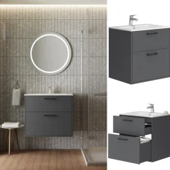 Waschbeckenunterschrank Lanco Anthrazit 61 x 61.5 cm mit Waschbecken Vicco