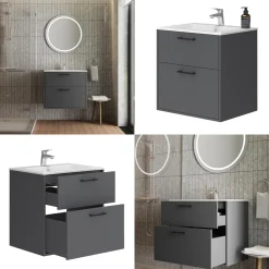 Waschbeckenunterschrank Lanco Anthrazit 61 x 61.5 cm mit Waschbecken Vicco