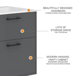 Waschbeckenunterschrank Lanco Anthrazit 61 x 61.5 cm mit Waschbecken Vicco