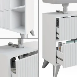 Waschbeckenunterschrank Leano Weiß 60 x 62 cm mit 2 Schubladen Vicco