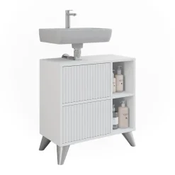 Waschbeckenunterschrank Leano Weiß 60 x 62 cm mit 2 Schubladen Vicco