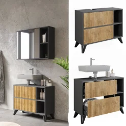 Waschbeckenunterschrank Leano Anthrazit/Bergeiche 80 x 62 cm mit 2 Schubladen Vicco