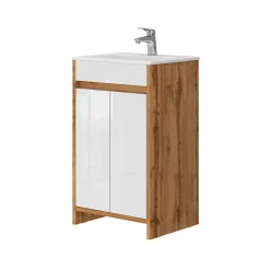 Waschbeckenunterschrank Lemgo Goldkraft Eiche 2 Teile, mit Waschbecken und 2 Flügeltüren Vicco