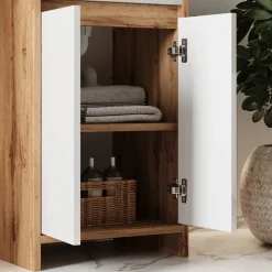 Waschbeckenunterschrank Lemgo Goldkraft Eiche 2 Teile, mit Waschbecken und 2 Flügeltüren Vicco