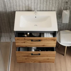 Waschbeckenunterschrank Lanco Anthrazit/Goldkraft Eiche 80 x 61.5 cm mit Waschbecken Vicco