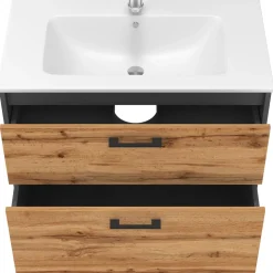 Waschbeckenunterschrank Lanco Anthrazit/Goldkraft Eiche 80 x 61.5 cm mit Waschbecken Vicco