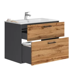 Waschbeckenunterschrank Lanco Anthrazit/Goldkraft Eiche 80 x 61.5 cm mit Waschbecken Vicco