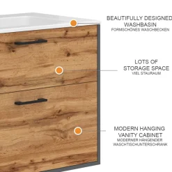 Waschbeckenunterschrank Lanco Anthrazit/Goldkraft Eiche 80 x 61.5 cm mit Waschbecken Vicco