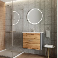 Waschbeckenunterschrank Lanco Anthrazit/Goldkraft Eiche 61 x 61.5 cm mit Waschbecken Vicco