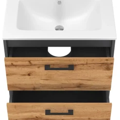 Waschbeckenunterschrank Lanco Anthrazit/Goldkraft Eiche 61 x 61.5 cm mit Waschbecken Vicco