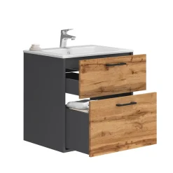 Waschbeckenunterschrank Lanco Anthrazit/Goldkraft Eiche 61 x 61.5 cm mit Waschbecken Vicco