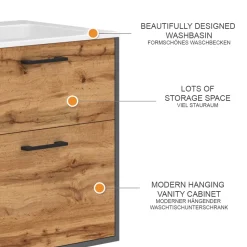 Waschbeckenunterschrank Lanco Anthrazit/Goldkraft Eiche 61 x 61.5 cm mit Waschbecken Vicco