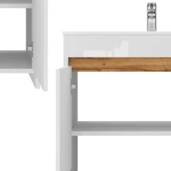 Waschbeckenunterschrank Lemgo Weiß Hochglanz 2 Teile, Unterschrank 80 cm Vicco