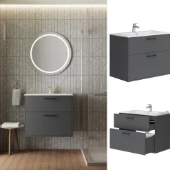 Waschbeckenunterschrank Lanco Anthrazit 80 x 61.5 cm mit Waschbecken Vicco