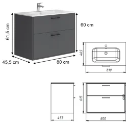 Waschbeckenunterschrank Lanco Anthrazit 80 x 61.5 cm mit Waschbecken Vicco
