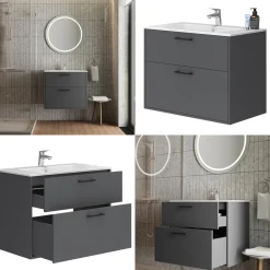 Waschbeckenunterschrank Lanco Anthrazit 80 x 61.5 cm mit Waschbecken Vicco