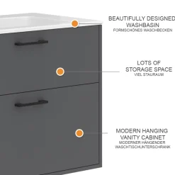 Waschbeckenunterschrank Lanco Anthrazit 80 x 61.5 cm mit Waschbecken Vicco