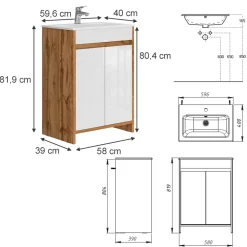 Waschbeckenunterschrank Lemgo Goldkraft Eiche 2 Teile Vicco