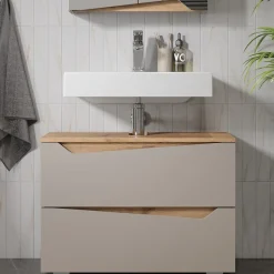 Waschbeckenunterschrank Marelle Greige 80 x 57.5 cm mit 2 Schubladen Vicco