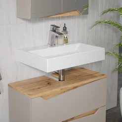 Waschbeckenunterschrank Marelle Greige 80 x 57.5 cm mit 2 Schubladen Vicco