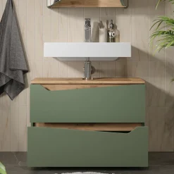 Waschbeckenunterschrank Marelle Grün/Artisan 80 x 57.5 cm mit 2 Schubladen Vicco