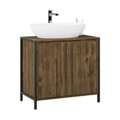 Waschbeckenunterschrank Naola Eiche/Schwarz 70 x 65 cm mit 2 geschlossenen Ablagefächern Vicco