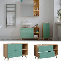 Waschbeckenunterschrank Rudi Mintgrün 90 x 59 cm mit 2 Schubladen Vicco
