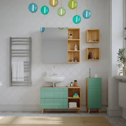 Waschbeckenunterschrank Rudi Mintgrün 90 x 59 cm mit 2 Schubladen Vicco