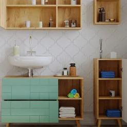 Waschbeckenunterschrank Rudi Mintgrün 90 x 59 cm mit 2 Schubladen Vicco