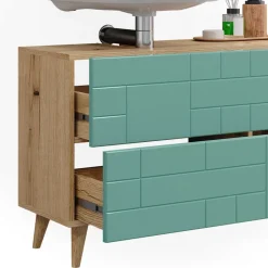 Waschbeckenunterschrank Rudi Mintgrün 90 x 59 cm mit 2 Schubladen Vicco