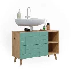 Waschbeckenunterschrank Rudi Mintgrün 90 x 59 cm mit 2 Schubladen Vicco