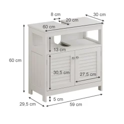 Waschbeckenunterschrank Riad Weiß 60 x 60 cm mit 2 Türen und offenem Fach Vicco