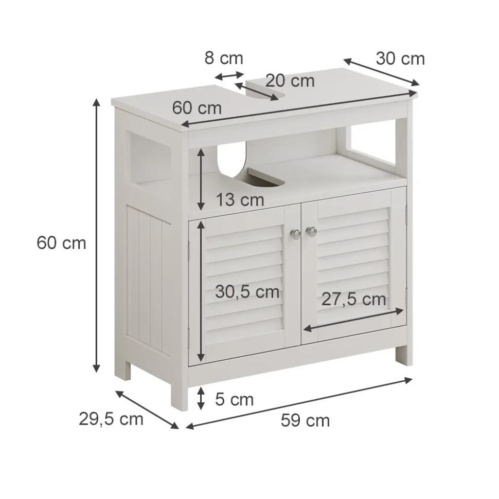 Waschbeckenunterschrank Riad Weiß 60 x 60 cm mit 2 Türen und offenem Fach Vicco