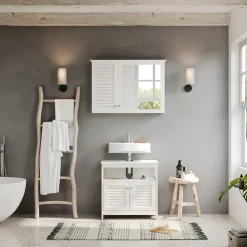 Waschbeckenunterschrank Riad Weiß 60 x 60 cm mit 2 Türen und offenem Fach Vicco