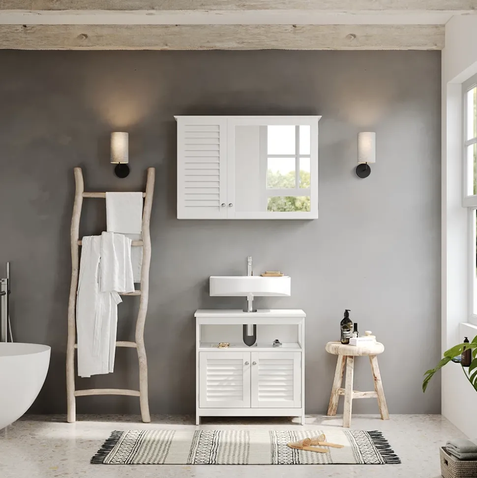 Waschbeckenunterschrank Riad Weiß 60 x 60 cm mit 2 Türen und offenem Fach Vicco